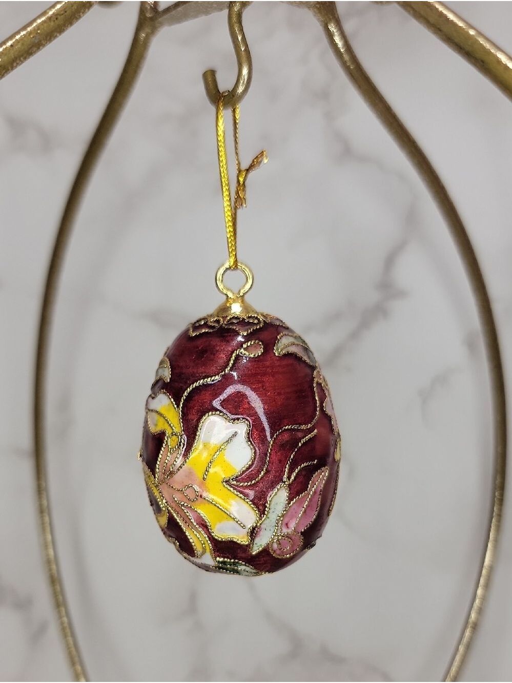 Vintage Floral Cloisonné Egg Ornament - Picture 3 of 11